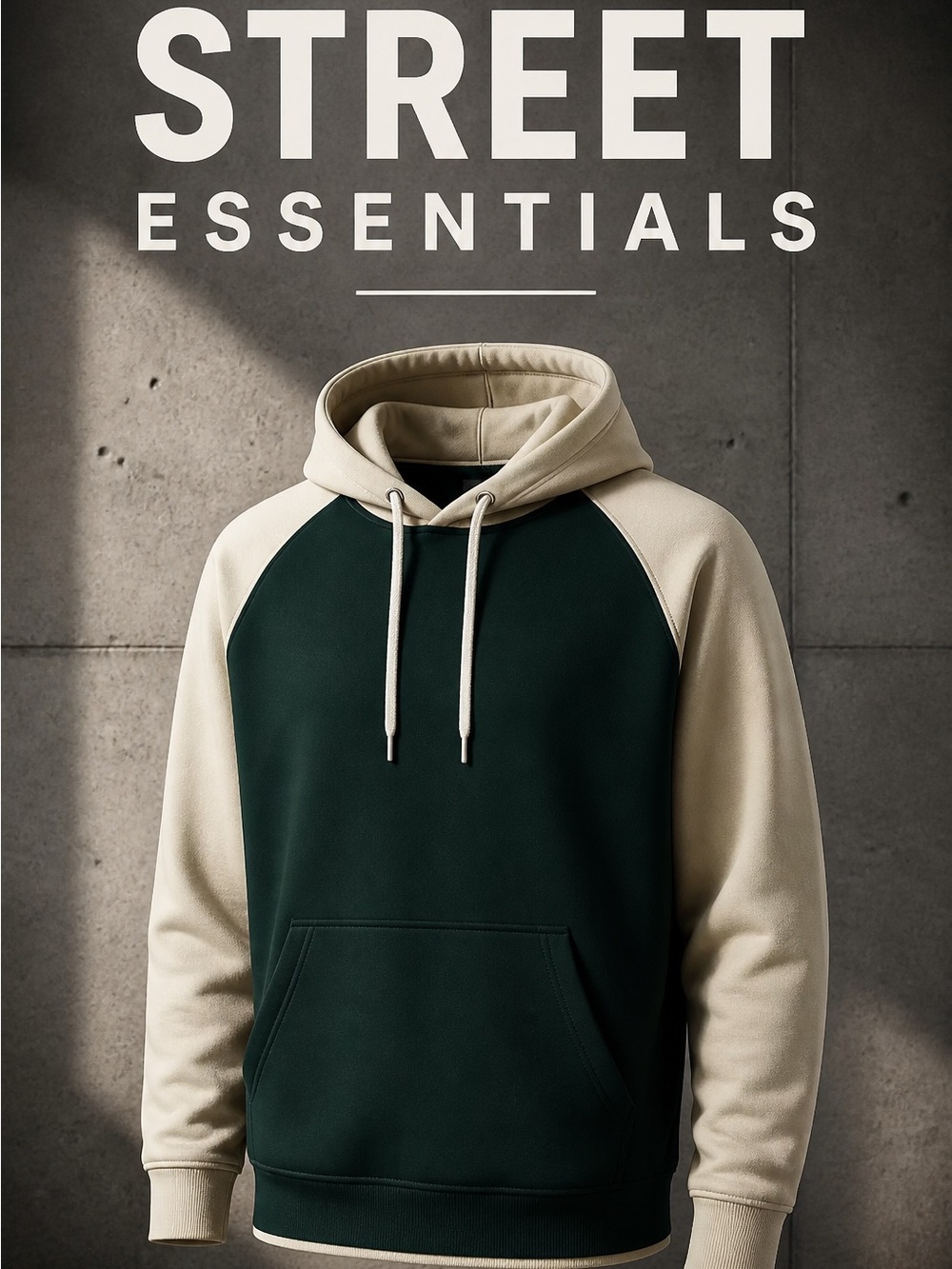 Street Legal Colorblock Pullover Hoodie Cream & Forest Green Size L NWT